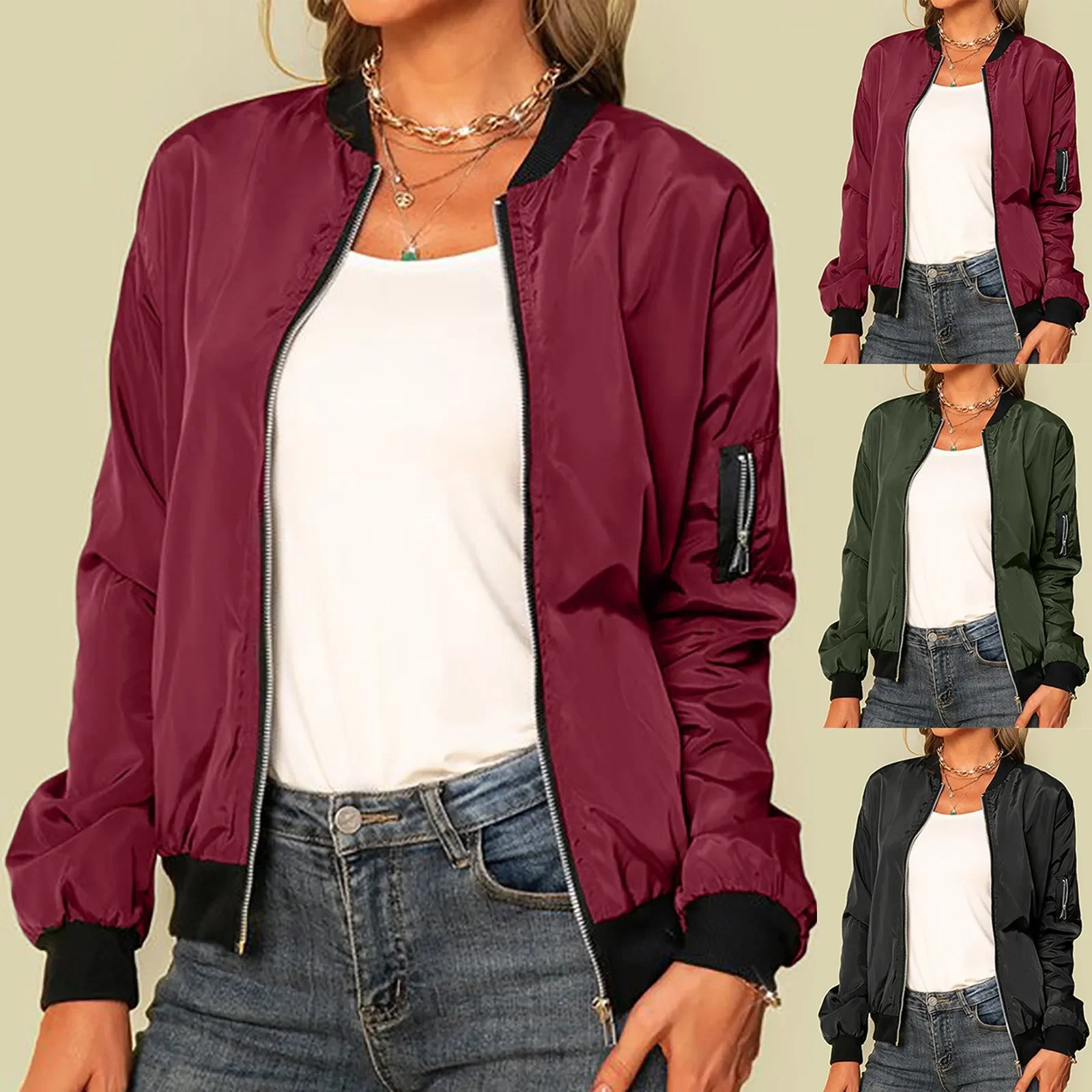 Blouson Bomber Léger Avec Fermeture Éclair