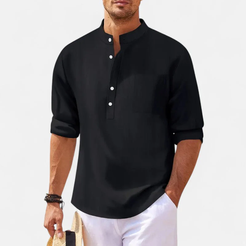Chemise Col Mao en Coton-Lin pour Homme - Élégance d'Été – Image 2