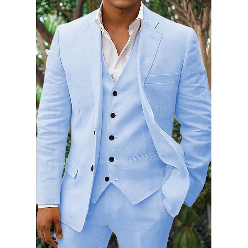 Costume 3 Pièces Homme Lin - Blazer, Gilet, Pantalon Élégant – Image 2