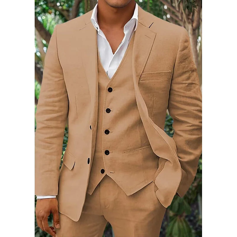 Costume 3 Pièces Homme Lin - Blazer, Gilet, Pantalon Élégant – Image 6